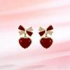 Elegant Heart-Shaped Rhinestone Bow Earrings - High-End Fashion and Skin-Whitening Ear Jewelry for Women.