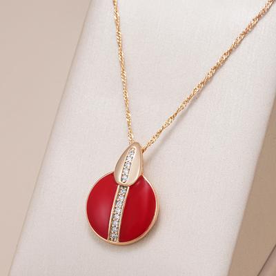 Collana Pendente Moda Smalto Rosso Zircone Naturale Per Donna Ragazza Semplice Colore Oro Rosa Festa Gioielli Quotidiani
