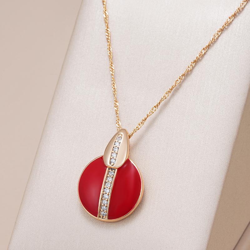 Fashion Red Enamel Natural Zircon Pendant Necklace For Women Girl Simple  Rose Gold Color Party Daily Jewelry