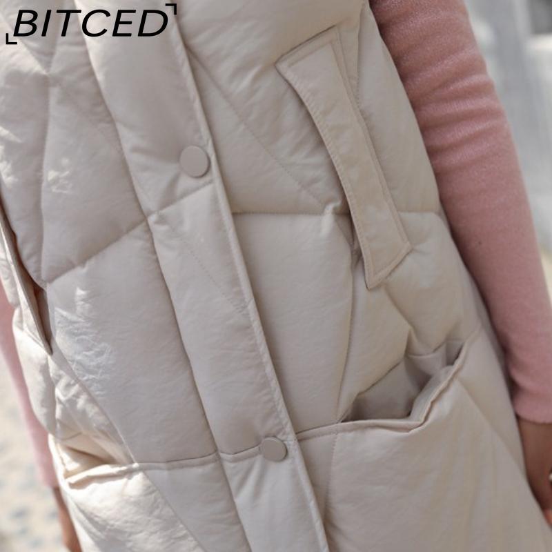 BITCED Down-Filled Quilted Waistcoat for Women - Mid-Length Autumn/Winter Thickened Waistcoat - Knee-Length Outerwear
