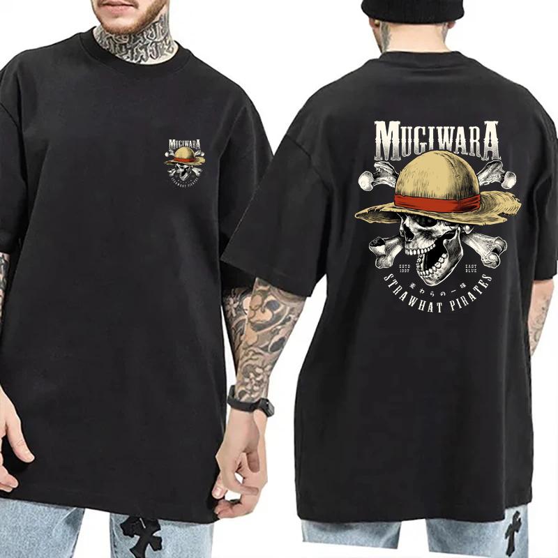 One Piece T-Shirt Men Summer Mugiwara Straw Hat Pirates Skull Graphic Short Sleeve Oversized Streetwear Loose Fit Anime Fan Top S разноцветный