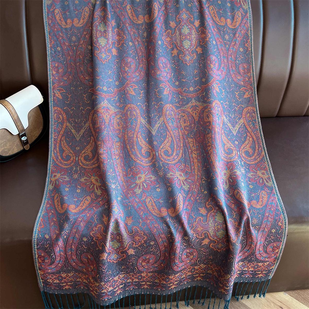 Luxuriöser Jacquard-Schal Damen Paisley-Print Wickeltücher Pashmina Reiseponcho Warme Decke Winter Bufanda Schal Damenstolen 70x180cm gray