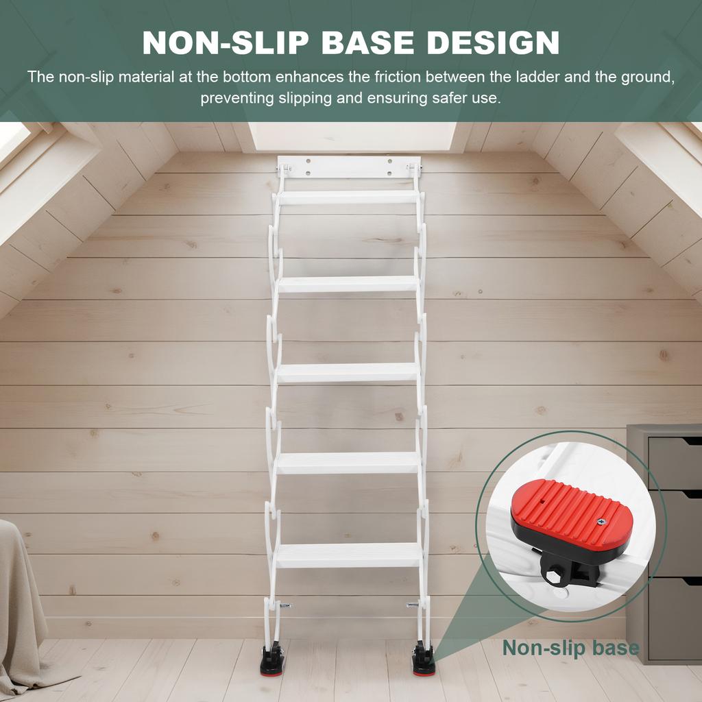 5-8 Steps Wall Mounted Invisible Telescoping Attic Stairs Anti-Slip Steps Retractable Ladder 49in-78in Vertical Height for Home
