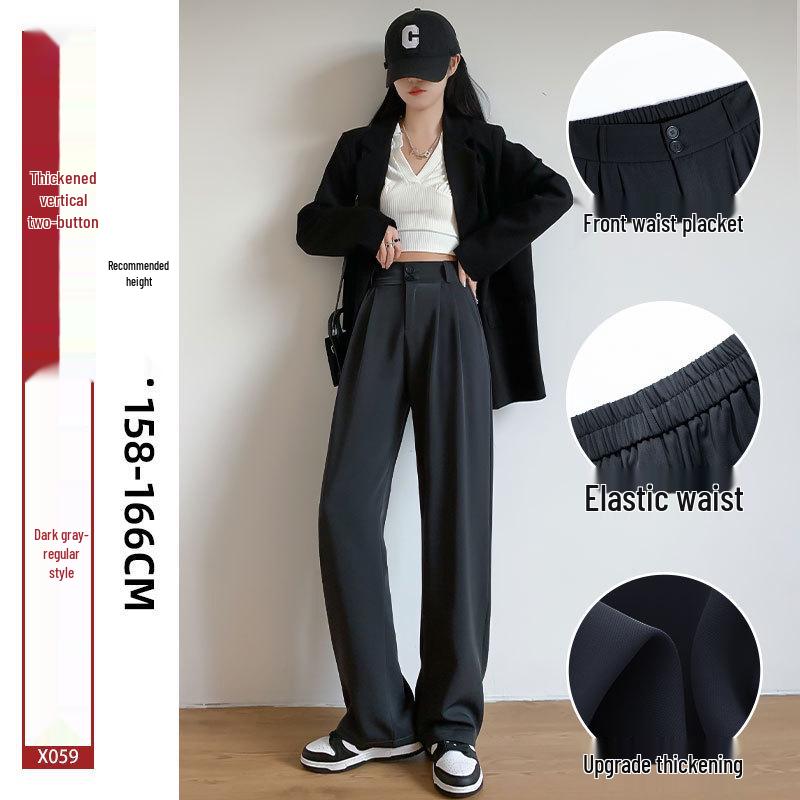 Women's High Waist Black Suit Pants - 2025 Summer Collection, Petite Wide Leg, Draped Straight Trousers