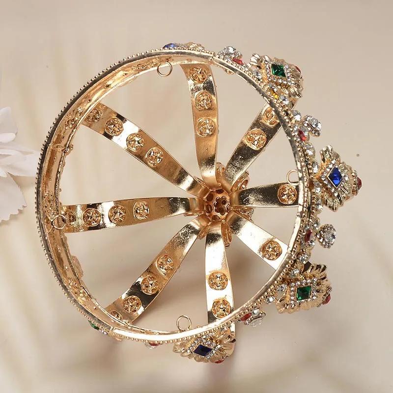 Baroque Royal Cross Castle Colorful Rhinestone Crown Party Headwear