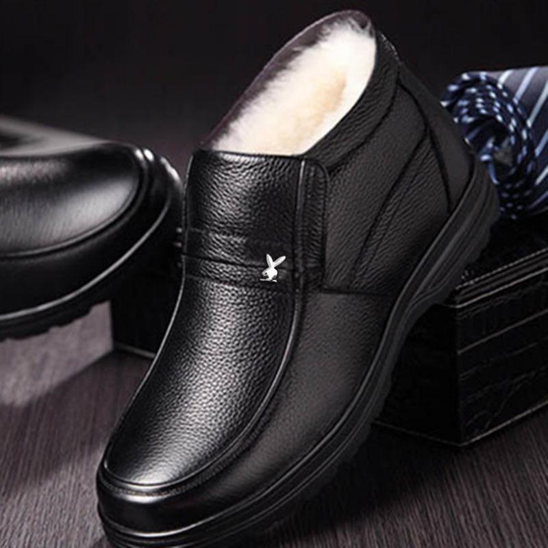 Leather Cowhide Men's Cotton Shoes Winter Thickened Warm High-top Shoes Leather Non-slip Wool Cotton Shoes