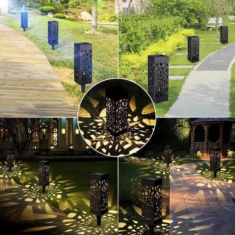 1/6PCS Solar Pathway Lights Outdoor LED Garden Lights Auto On/Off Dusk To Dawn Waterproof Hollow-Out Design for Yard Lawn Patio Christmas