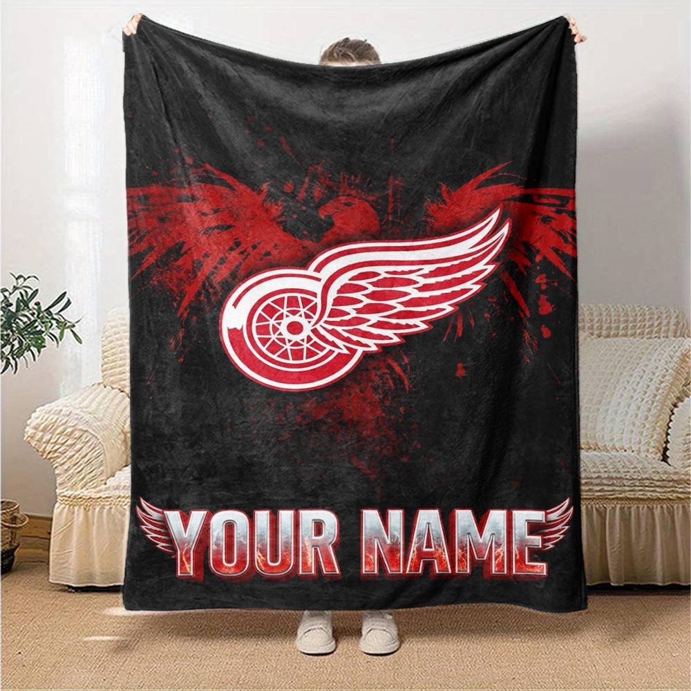 Name Custom Detroit Red Wings Logo Print Flannel Blanket High Quality Warm Comfortable Cover for All Seasons Perfect for Gifts Home Decor