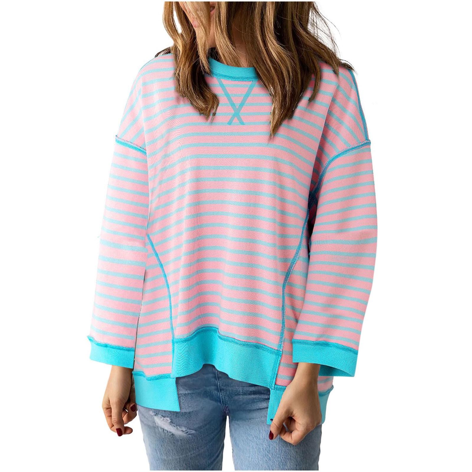 Женская повседневная свободная толстовка-пуловер с принтом в полоску — фото 9