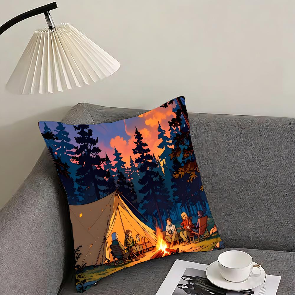 Camping Fashion Cushion Cover Pillowcase Ultra Soft Skin Friendly Fabric Cloud Like Comfort Concealed Zipper