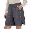 Damen locker lässige Shorts, lässige lockere Baumwoll-Leinen-Hose, mit Taschen