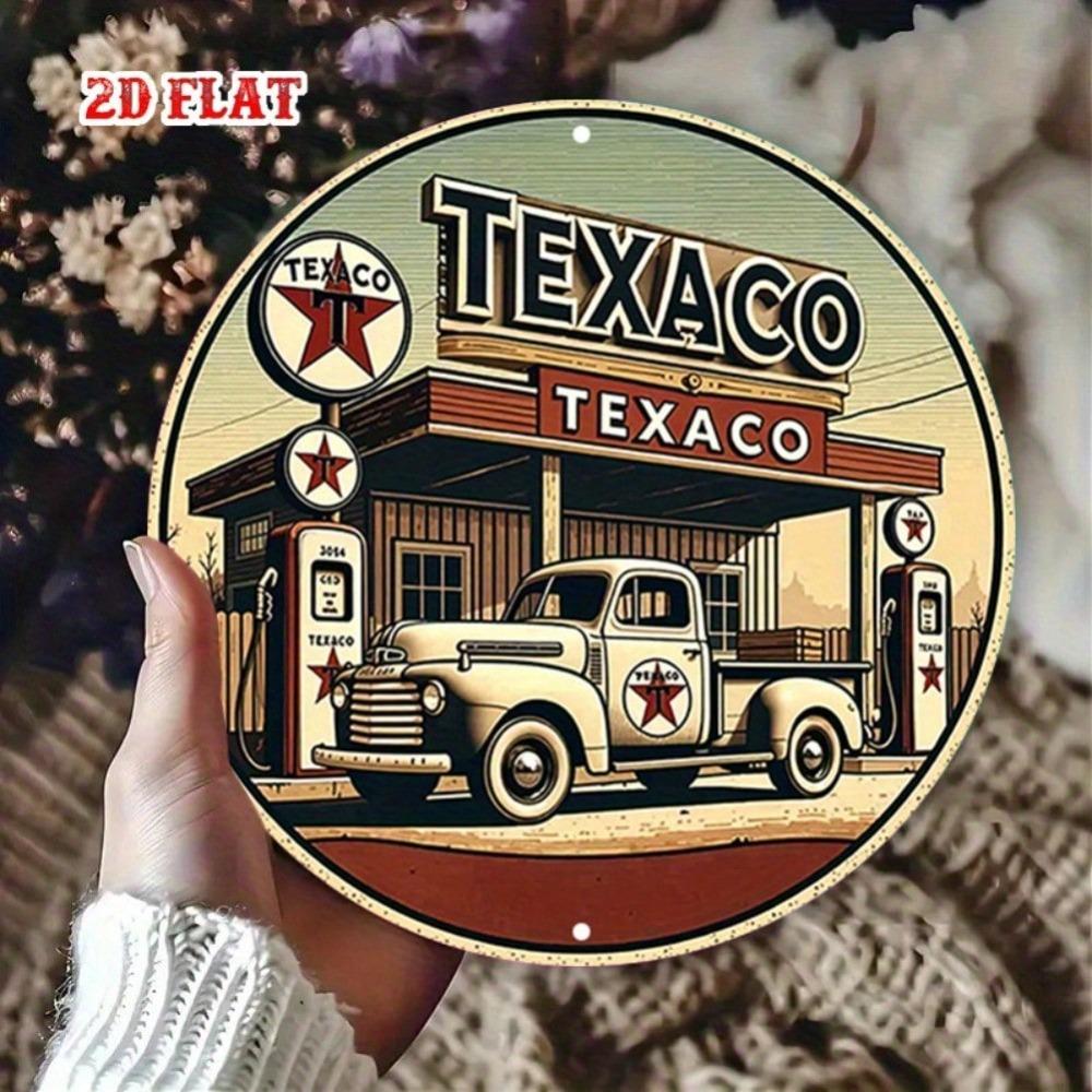 Vintage Round Aluminum Tin Sign Wall Art Rustic Gas Station Metal Decor Home Garage Cafe Bar