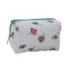 Pencil Bag Plaid Multi-purpose Large Capacity Dustproof Zipper Closure Storage Portable Flower Print Travel Cosmetic Sundry Storage Pouch for Outdoor