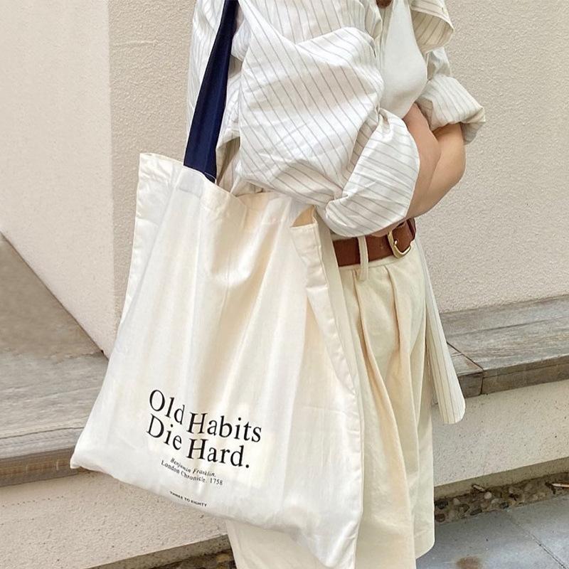 Simple Letters Large Capacity Shoulder Canvas Bag