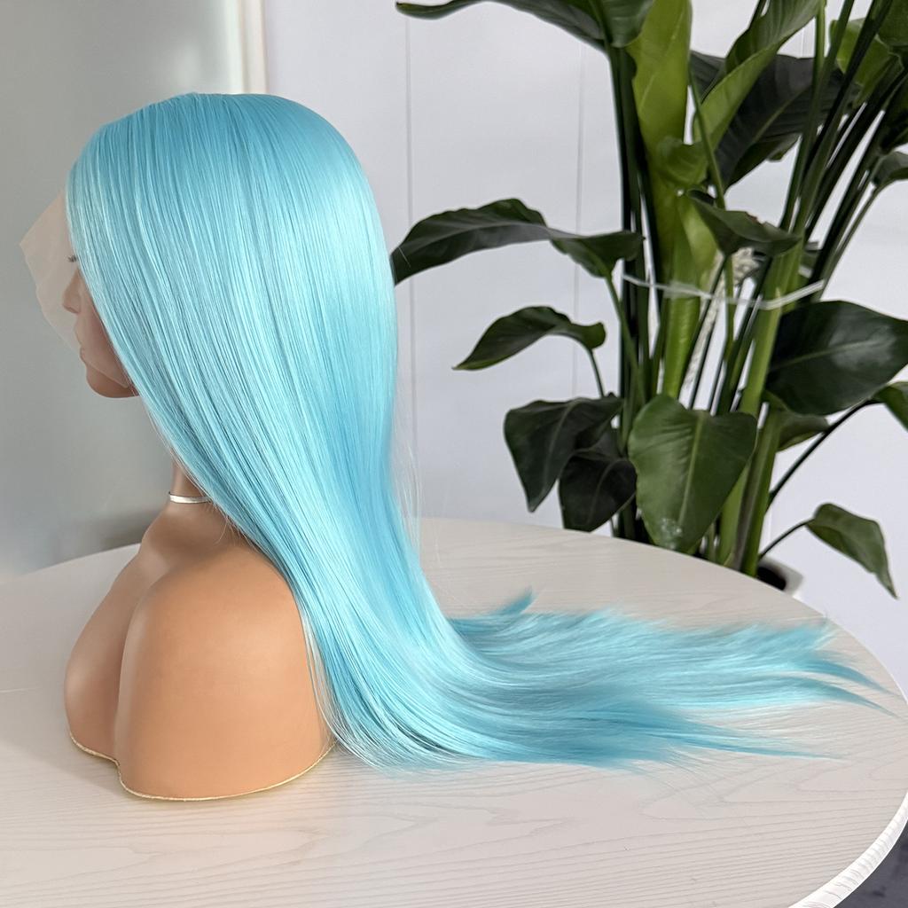 Blue Lace Front Wig 13x4 Long Silky Straight Synthetic Hair Wigs for Women Glueless Natural Hairline Daily Use Cosplay Party Wig