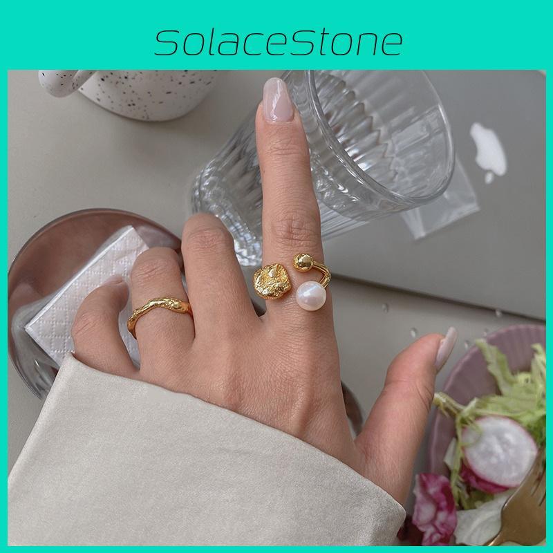 Trendy Korean Pearl Statement Ring For Women Retro Inspired Unique Design Adjustable Size