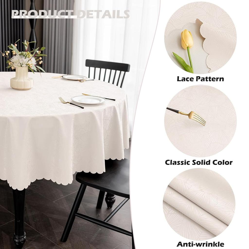 Round Tablecloth Heavy Duty Vinyl Table Cover Waterproof Oil-Proof Fitted Table Cloth Home Decor Kitchen Picnic