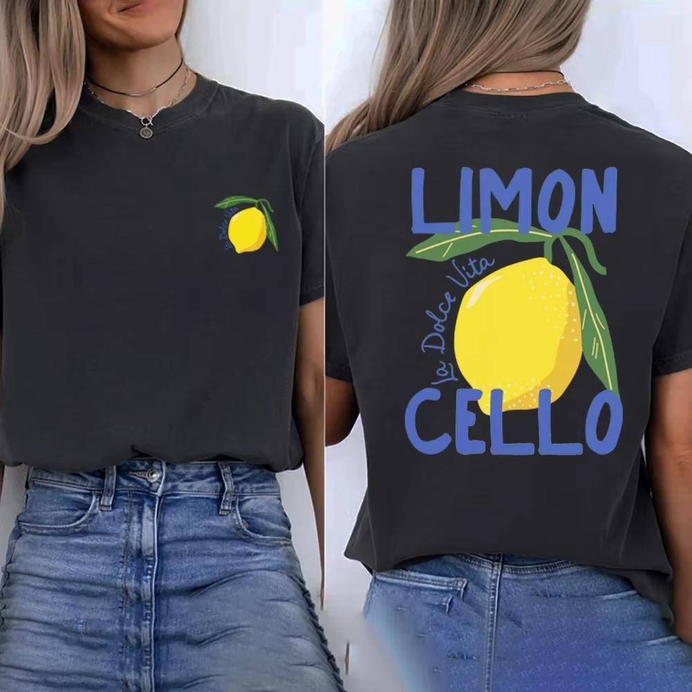 Limoncello La Dolce Vita Itálie Tričko Citronové Tričko Dámské Krátký Rukáv Kulatý Výstřih Trička Retro Grafické Tričko Dárek pro Milovníky Citronů