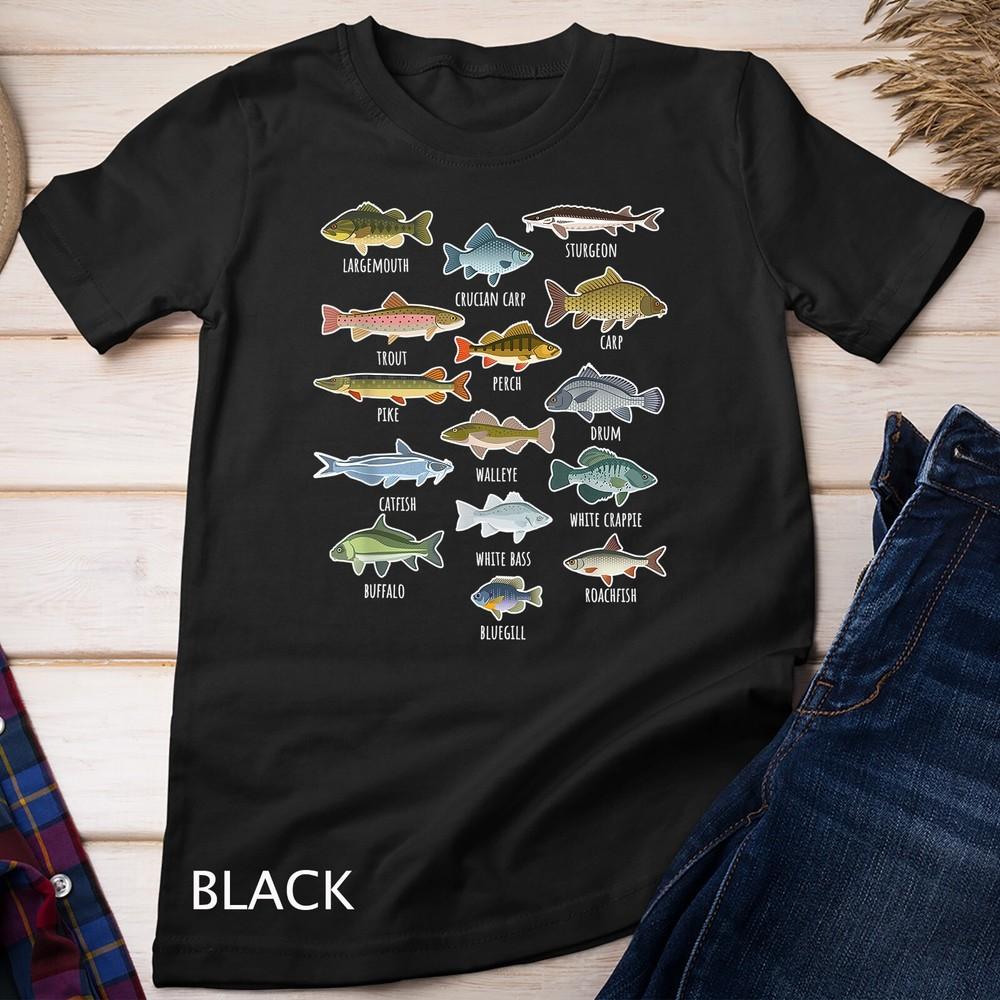 

Types Of Freshwater Fish Species Fishing Unisex T-shirt 4XL