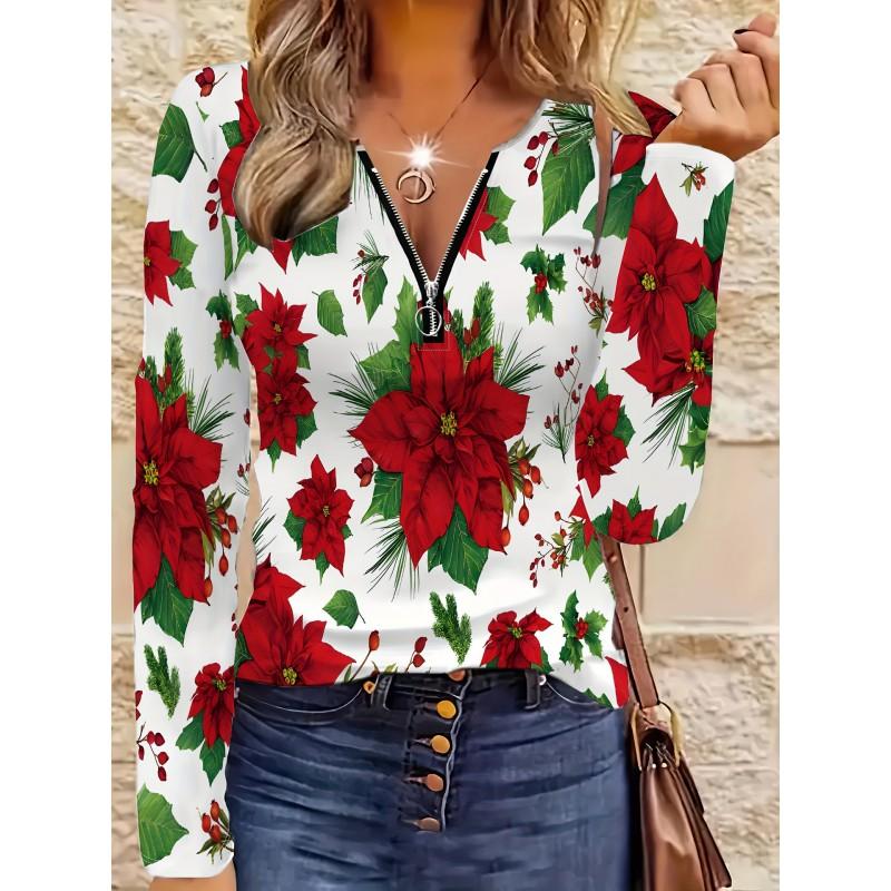 Womens V-Neck Half-Zip Long Sleeve Oversized Hoodie With Geometric Print Casual Comfort Fit 2025