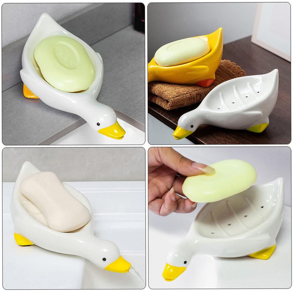 1pcs Duck Shaped Soap Holder Bathroom Decor Non Slip Soap Box With Drain Holes Fast Drying Yellow Cute Soap Dish For Sink