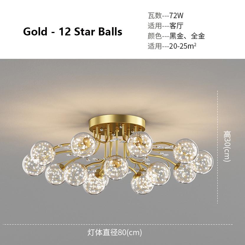 SANDYHA New LED Black Gold Chandeliers Clear Star Milk White Glass Ball Ceiling Lamp with Crystal Live Room Decor Pendant Lights