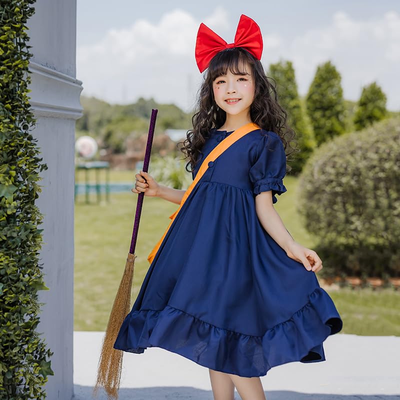 Madrugada Witch Kiki Cosplay Halloween Set with Tattoo and Wizard Dress with Adjustable Sleeve Kids Costume for S804 Costume, Stickers, Bag, Headband,