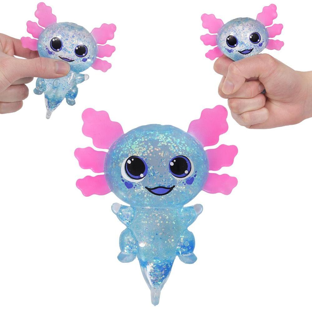 Bai Fen Bai Toys Pink Glitter Squishy Stress Glitter Sugar Filled Soothing Texture Squishy Fidget Stress Ball Cute Shape Axolotl Squishy