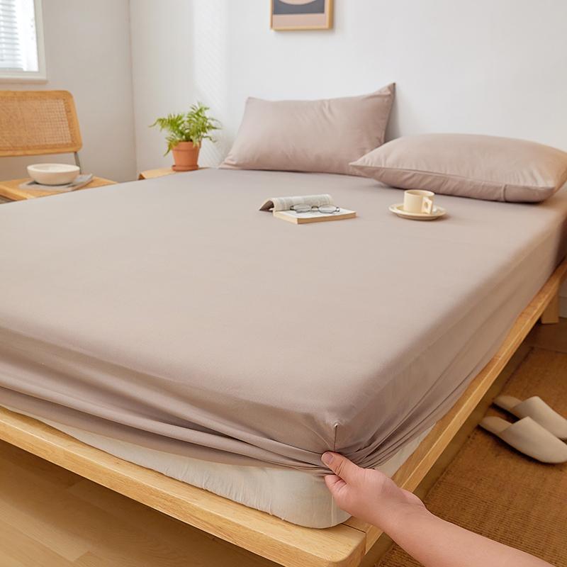 Cotton Fitted Sheet Soild Color with Elastic Band Non Slip Adjustable Mattress Cover for Double King Queen Bed 160x200 200x200cm