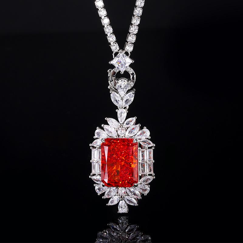 Autumn And Winter Jewelry Set, High Carbon Diamond Ice Flower Cut Copper Inlaid With Light Luxury Pendant, Main Stone 12 * 16