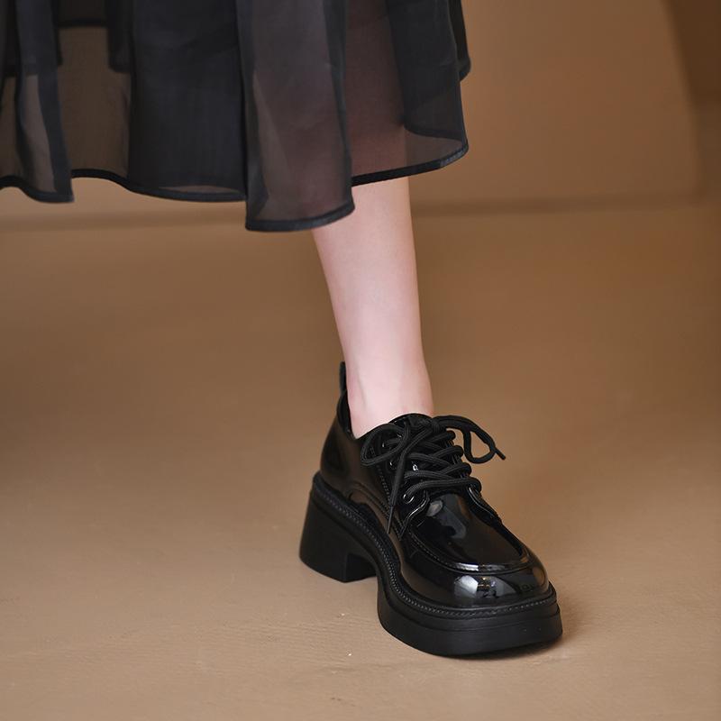 Black retro platform British style small leather shoes for women's spring and autumn new thick heel French Mary Jane shoes for children