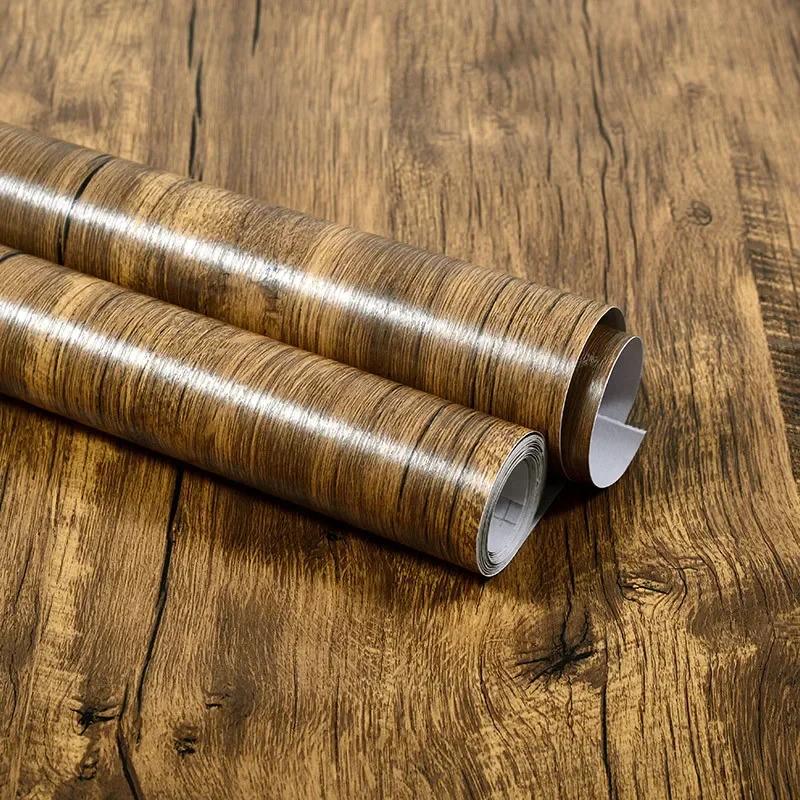 Wasserabweisende Holz-Vinyl-Wandverkleidung Rolle Selbstklebende Dekor Kontaktpapier Türen Schrank Schreibtisch Moderne Möbel Dekorativer Aufkleber
