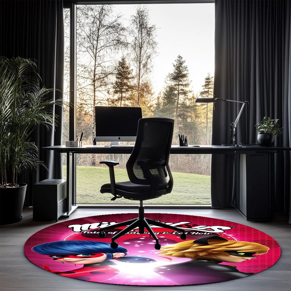 Miraculous Tales of Ladybug Cat Noir Printed Round Rug Carpet Chair Rug Area Rug Entryway Doormats,for Office Chair Living Room Bedroom Kitchen Room.