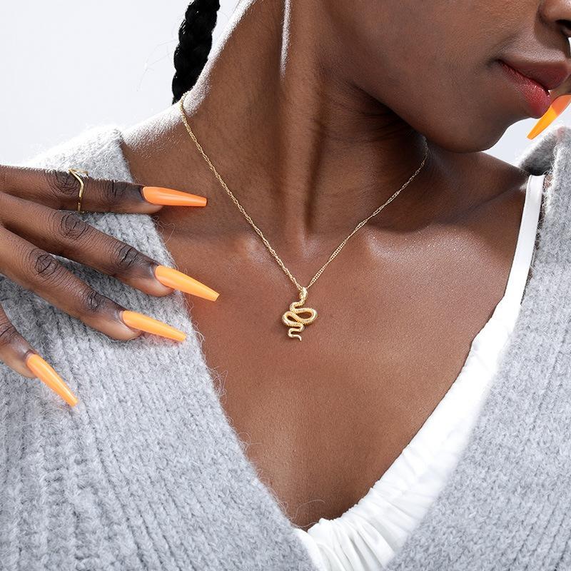 New Stainless Steel Zodiac Snake Pendant Necklace Fashion and Popular Versatile Snake Necklace Women