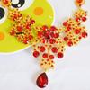 Bridal Wedding Party Red Golden Color Alloy Pendant Necklace Earrings Set