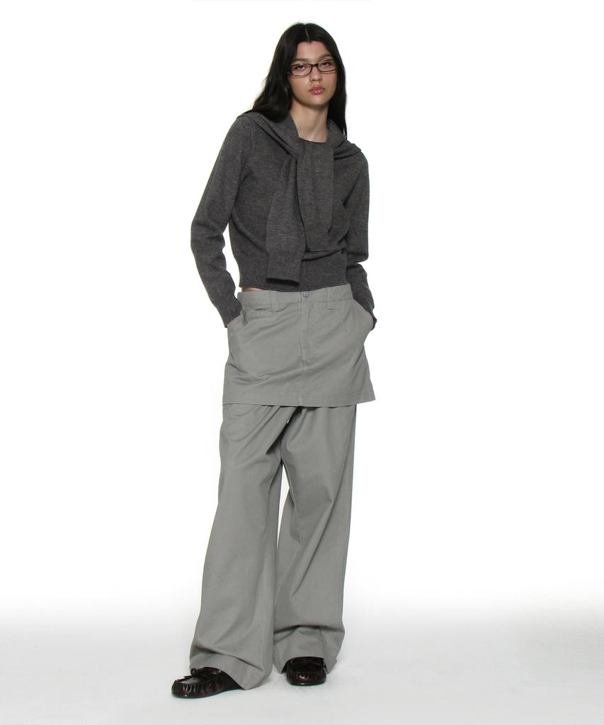 PARTIMENTO WOMEN Layered Sleeve Knit Crew Neck_Charcoal Melange