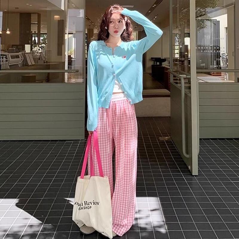 Women's Plaid High-Waist Wide-Leg Pants