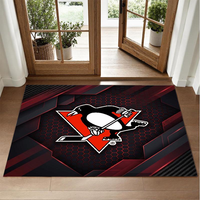 Pittsburgh Penguins Design Crystal Velvet Rug Soft Decorative Mat for Bedroom Entrance