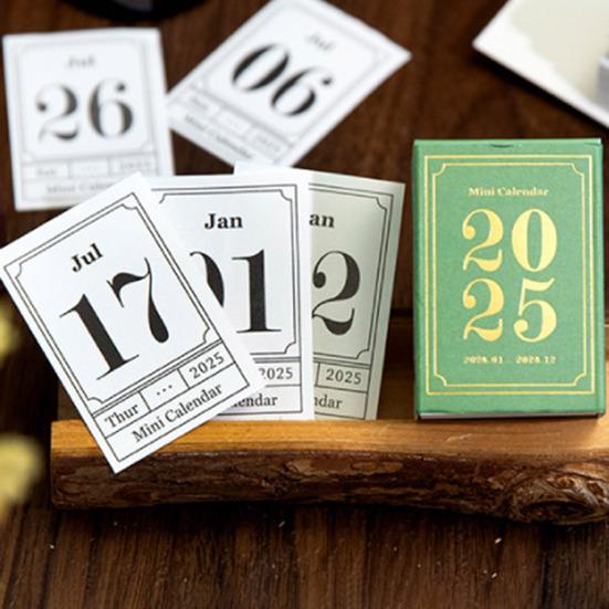 2025 Desk Calendar Mini Book Shape Compact Portable Retro Calendar Thick Paper