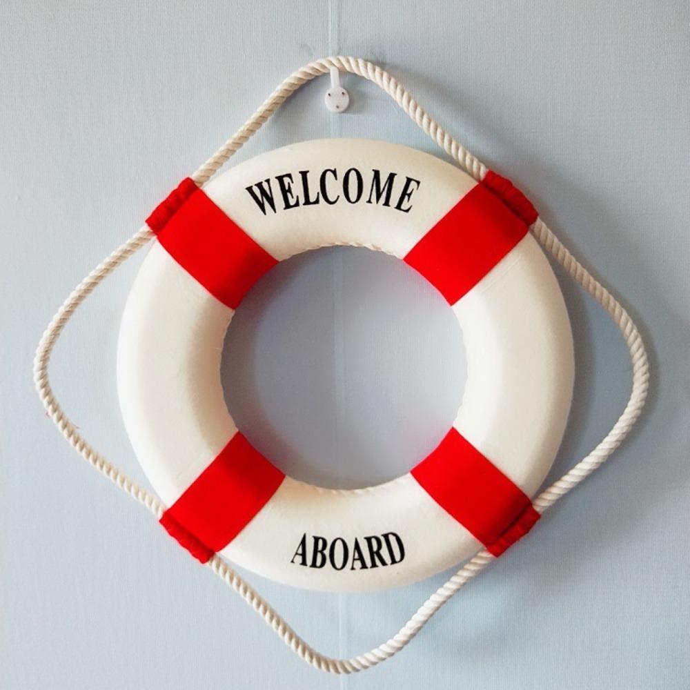 Wall Ornament Life Buoy Foam Aboard Nautical Life Lifebuoy Ring Boat Wall Hanging Mediterranean Style Home Decoration (Red,14cm)