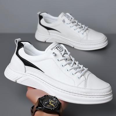 Spring New Leather Little White Shoes White Men's Casual Shoes Cowhide Breathable Green Student Board Shoes Men's Shoes