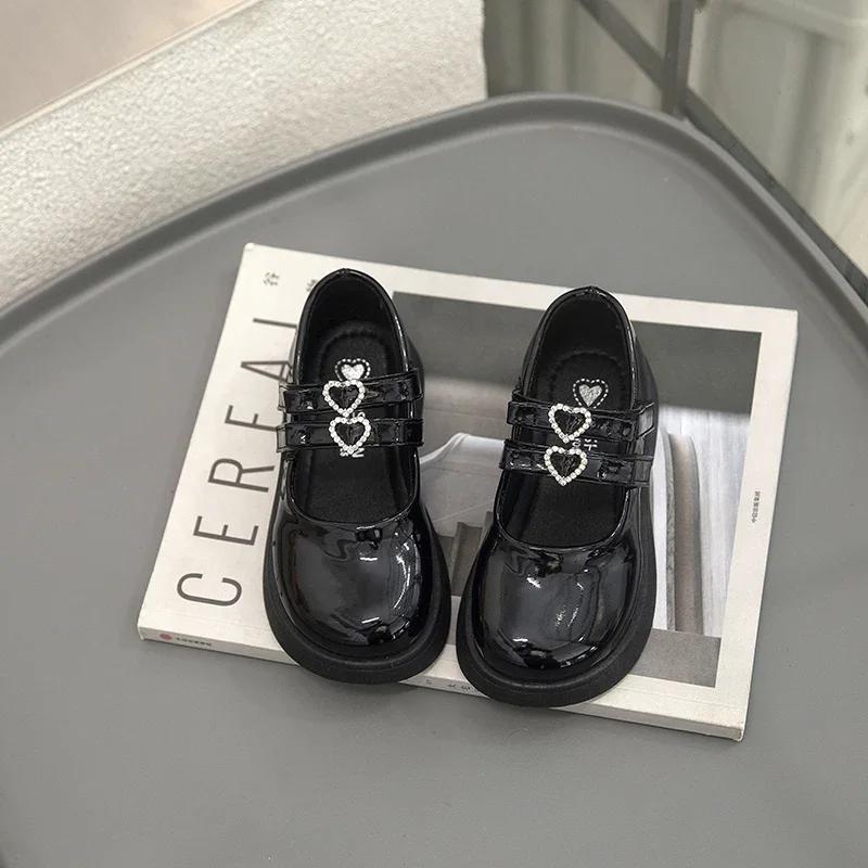 

Kids Leather Shoes Black Glossy Girls Performance Dance Shoes Non-slip Hook&loop 2025 New Fashion Children Flat Shoes Soft Sole 24 чёрный