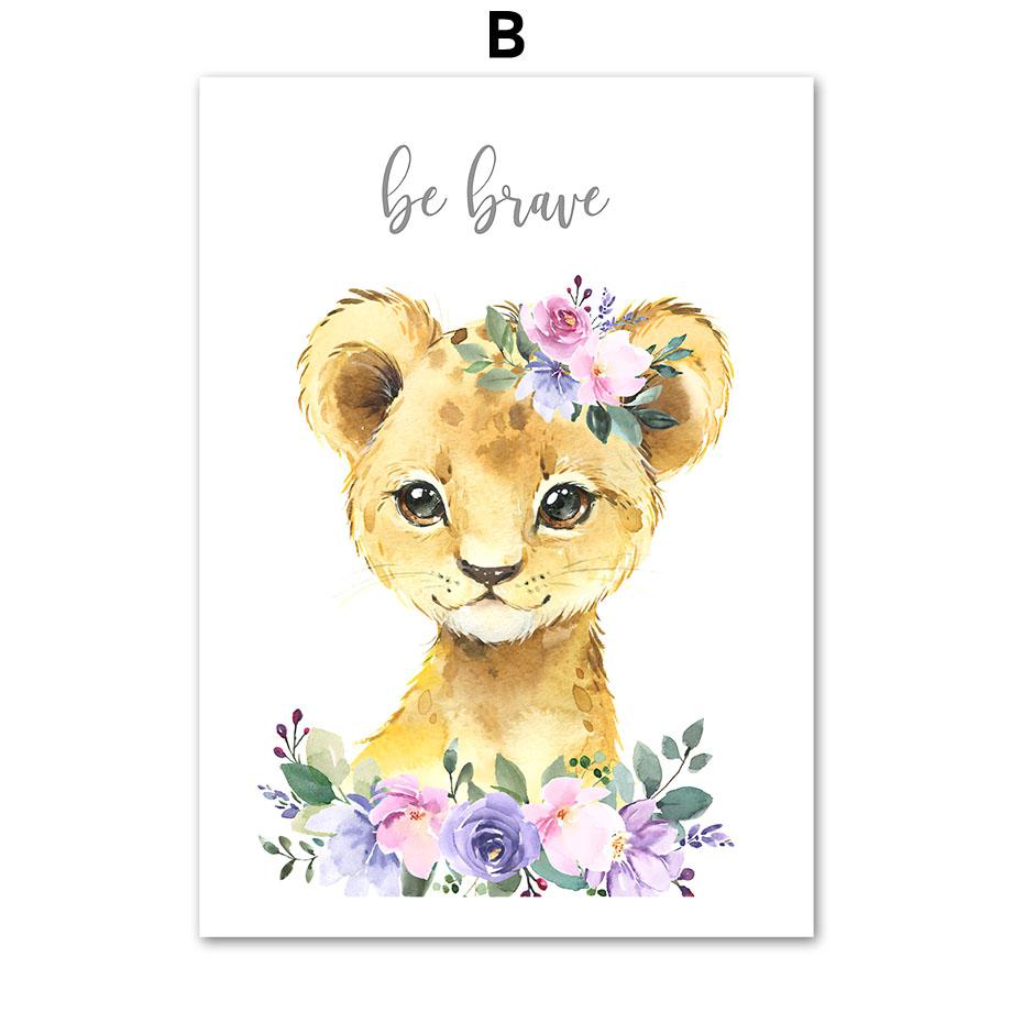 Lavender Pink Floral Animal Poster Elephant Lion Giraffe Nursery Wall Art Print Canvas Painting Wall Pictures Baby Room Decor