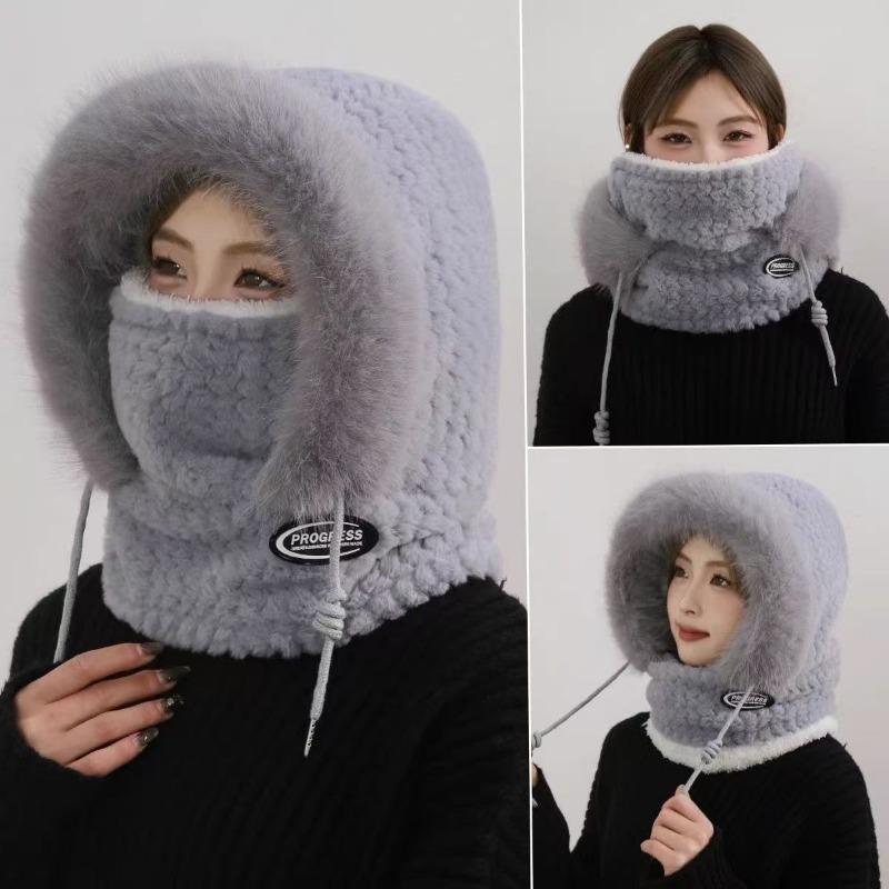Winter windproof hat outdoor cycling warm ear protection head cap pullover hat plush scarf hat mask integrated hat