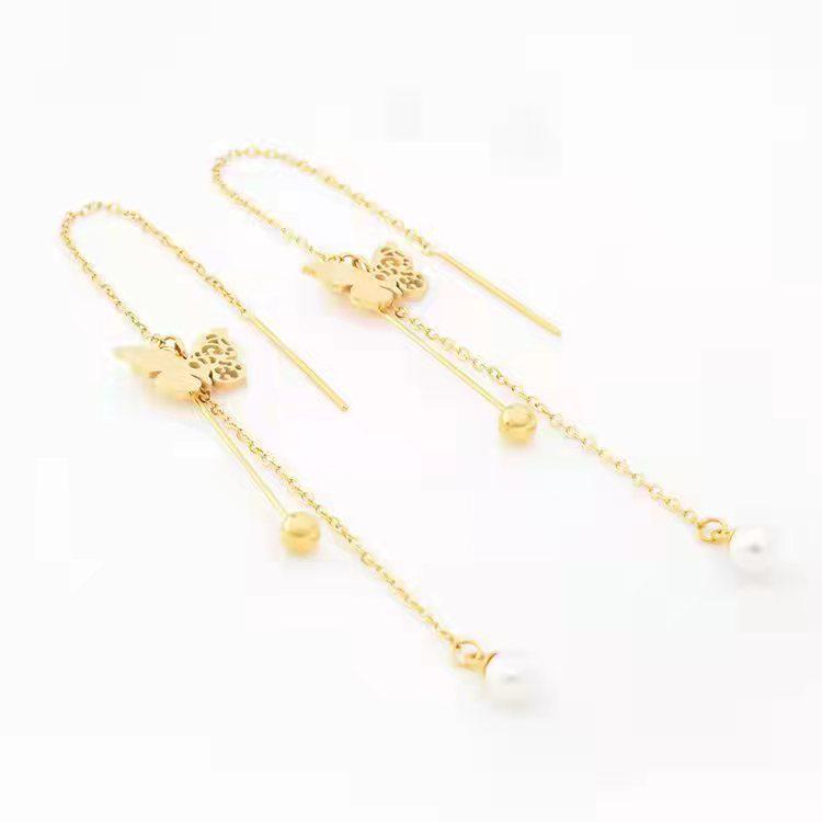 Women's Simple Heart and Butterfly Pearl Earrings - Titanium Steel Ear Wire for Fashionable Commute