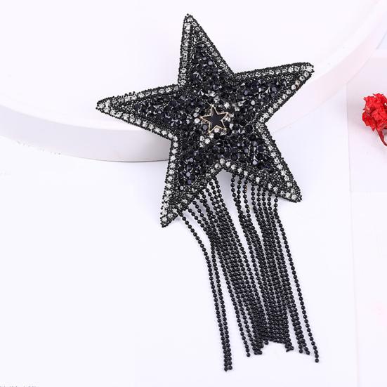 Yousheng Clothes Patch Multi-purpose Shiny Rhinestone Inlaid Tassel Design Sparkling DIY Handmade Five-pointed Star Jacket T Shirt Applique Sticker