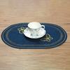 Linen Placemat Embroidery Butterflies Pattern Oval Heat-Resistant Stain-resistant Placemat Dining Accessories