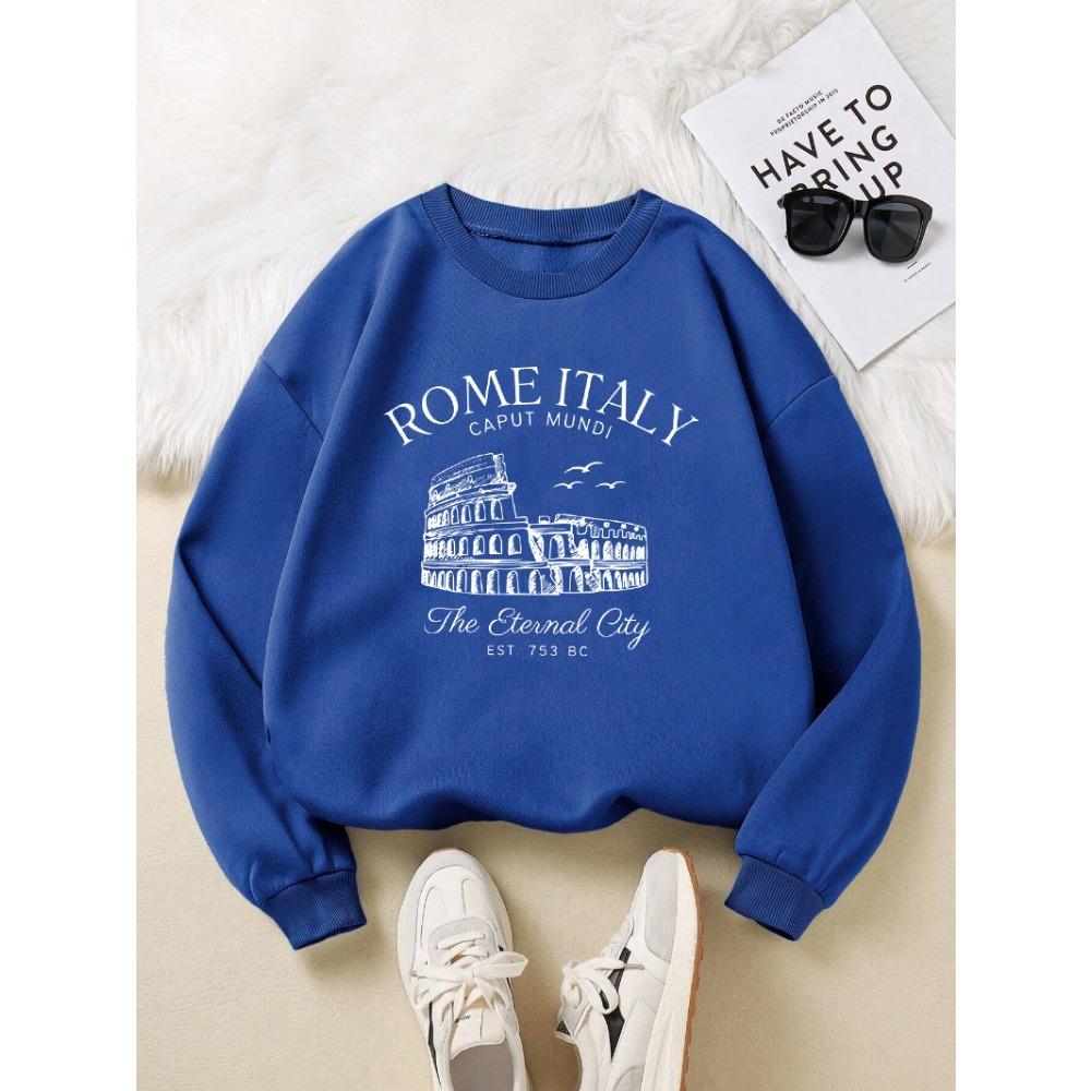 Colosseum Rome Italy Print Woman Sweatshirt Casual Crewneck Sportswear Y2K Loose Multicolor Pullover All-Match Clothing