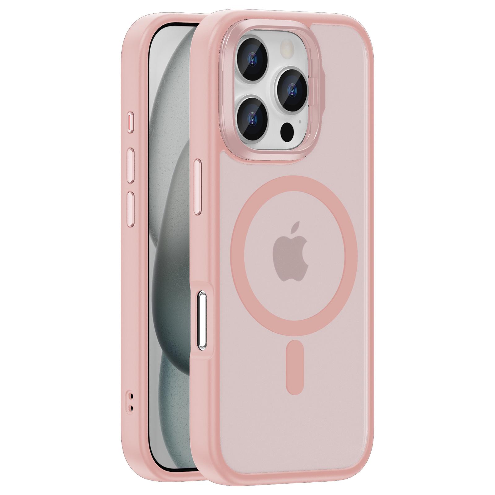 

Для iPhone 16 Pro Max Магнітний чохол Протиударний TPU+PC Чохол для телефону з рамкою для об єктива Підставка Pink