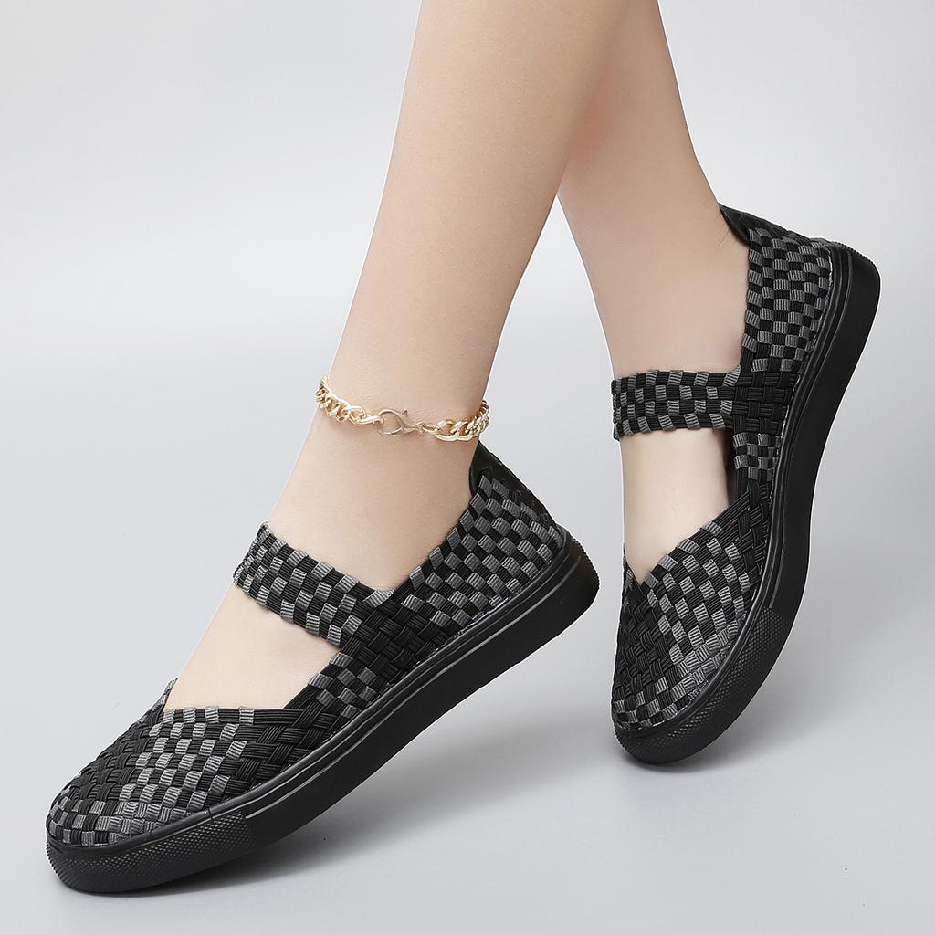 Women's Breathable Knitted Flat Shoes Women 2024 Spring Solid Color Pointed Toe Loafers Woman Minimalist Slip On Ballet Flats